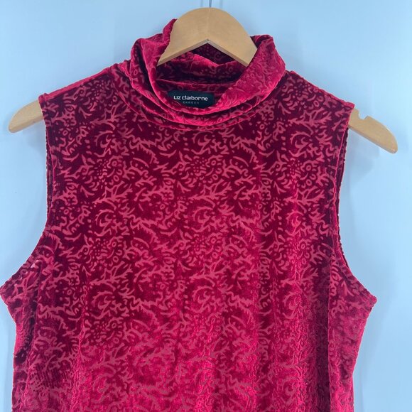 Liz Claiborne Women Size Medium Sleeveless Red Velvet Turtleneck Top - Picture 5 of 8